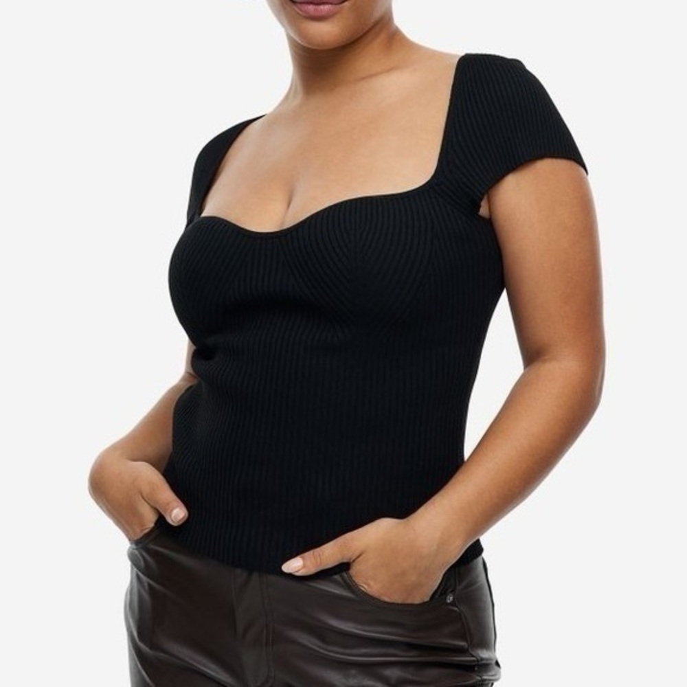 Black rib knit top